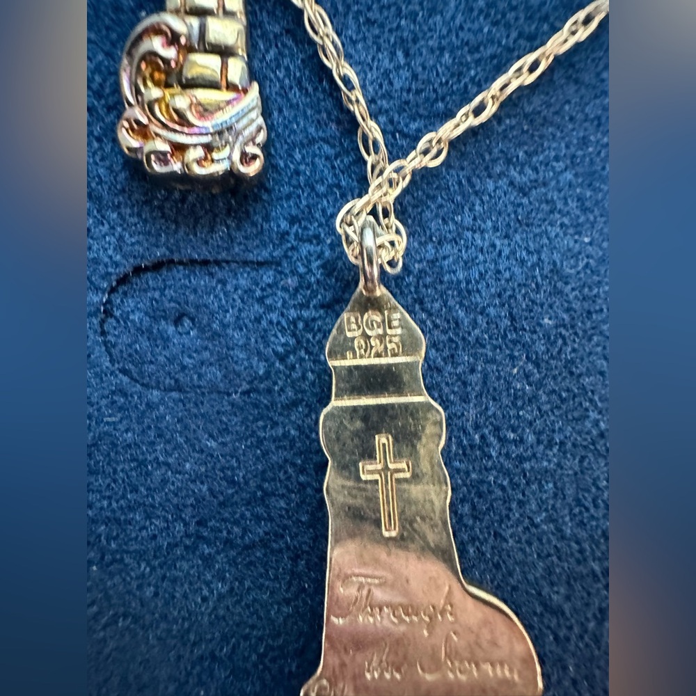Bradford Exchange "Light of Hope" diamond lighthouse necklace matching earrings - Picture 7 of 8